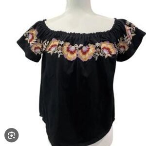 THML Black Blouse with Colorful Embroidery Size Small